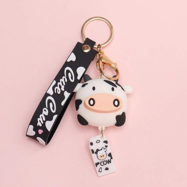

Cartoon Cow Charm Keychain, Black and white