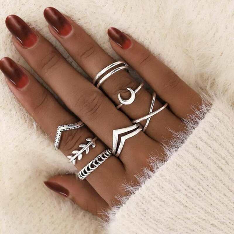 

7pcs Simple Ring, Antique silver