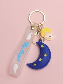 Moon Charm Keychain - Blue - View 1