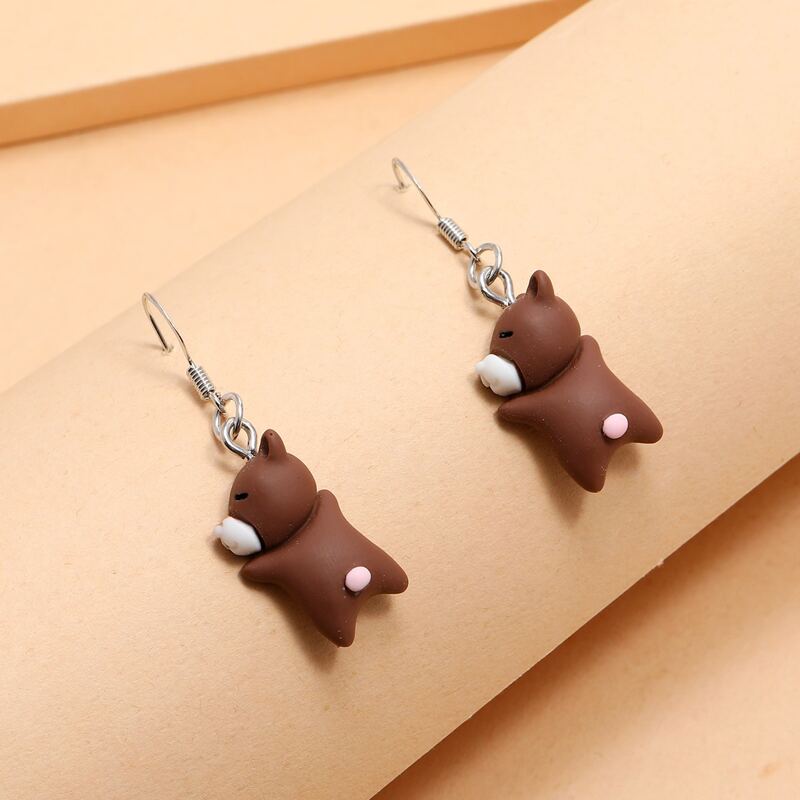 

Cartoon Dog Drop Earrings, Brown
