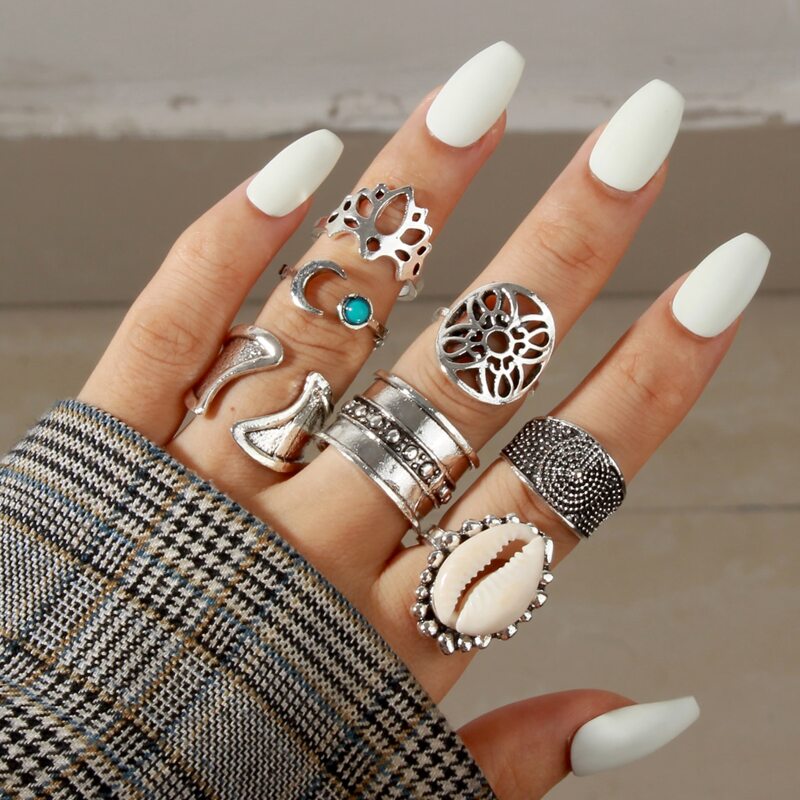 

7pcs Shell Decor Ring, Antique silver