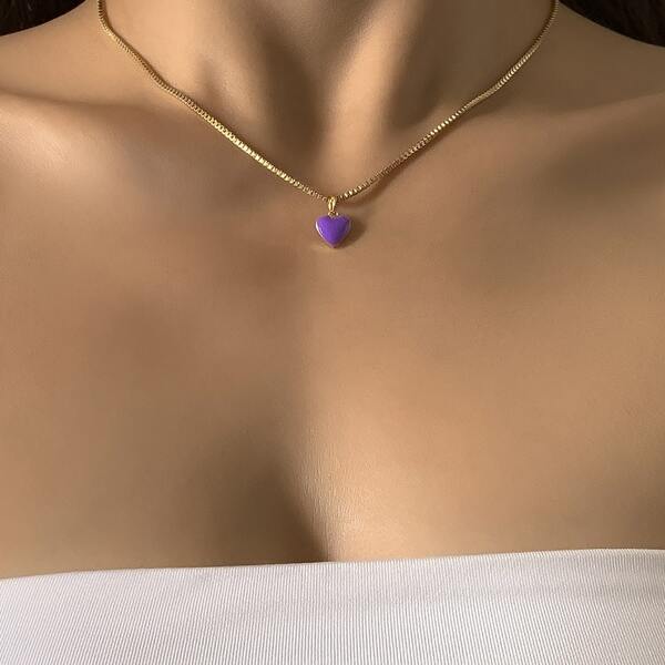 

Heart Charm Necklace, Purple