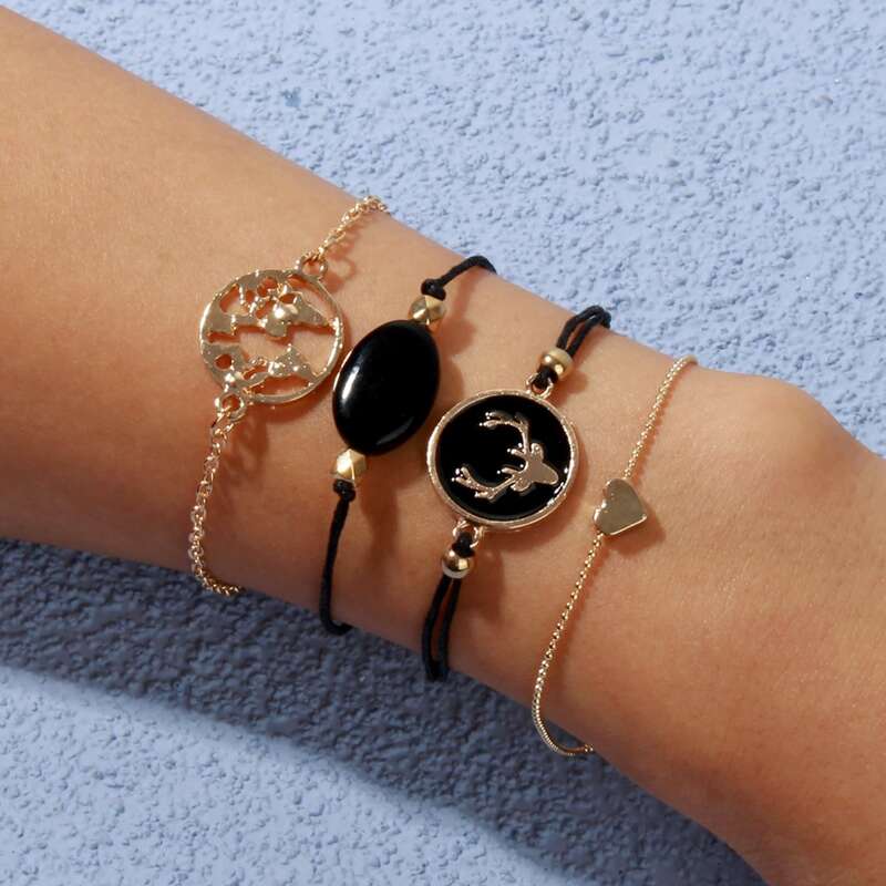 

4pcs Geo Decor Bracelet, Black