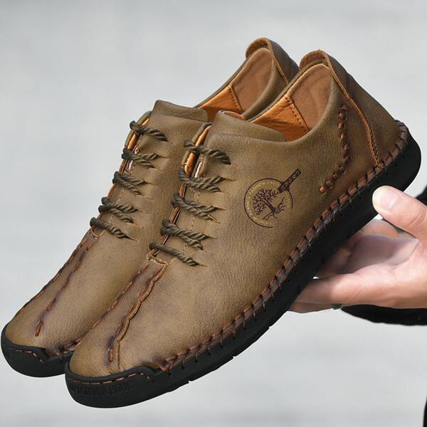 

Men String Decor Lace-up Dress Shoes, Khaki