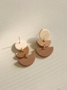 Geometric Drop Earrings - Camel - View 2