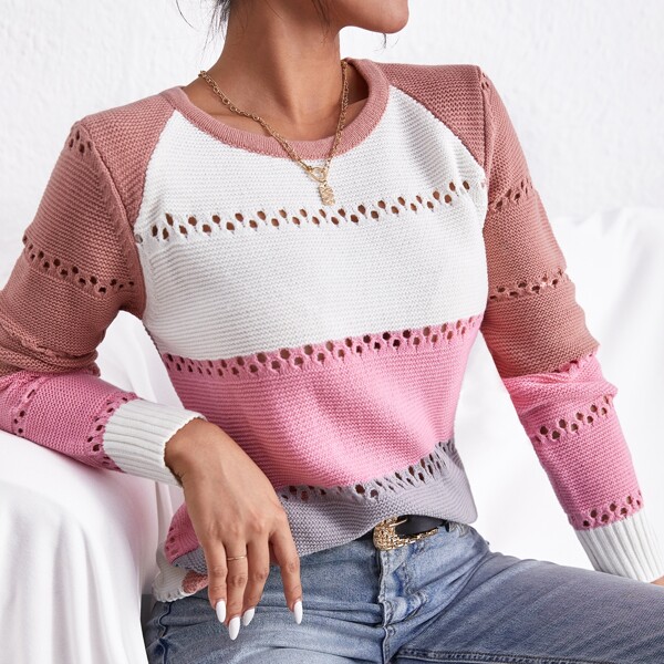 

Colorblock Pointelle Knit Sweater, Multicolor