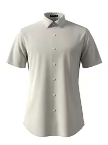 GENTILAND Hombres Camisa unicolor con botón delantero - Gris Claro - Ver 1