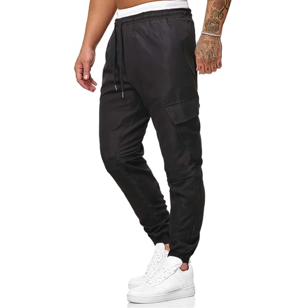 

Men Drawstring Waist Flap Pocket Cargo Pants, Black