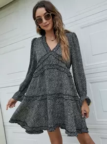 SHEIN Frenchy Đầm viền lá sen Xù Viên lá sen Họa tiết hoa Boho - Nhiều màu - Xem 1