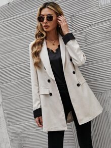 SHEIN LUNE Áo vest Nút phía trước màu trơn Thanh lịch - Màu be - Xem 3