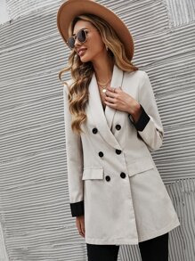 SHEIN LUNE Áo vest Nút phía trước màu trơn Thanh lịch - Màu be - Xem 5