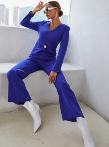 Mulvari Mono con hombreras con diseño metal con bolsillos oblicuos pierna amplia - Azul - Ver 1