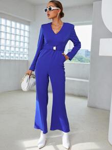 Mulvari Mono con hombreras con diseño metal con bolsillos oblicuos pierna amplia - Azul - Ver 4