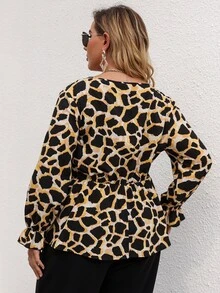 Plus Allover Print Flounce Sleeve Peplum Blouse - Multicolor - View 2