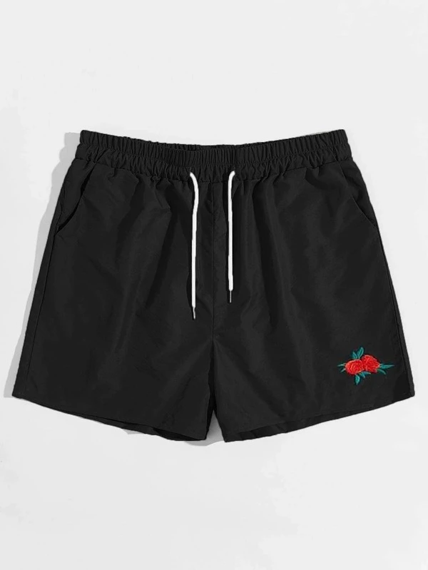 ROMWE Men Rose Embroidery Shorts 5'' SHEIN UK