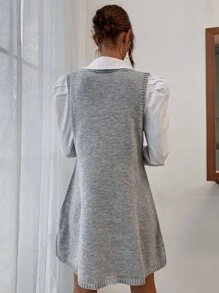 SHEIN Privé V-neck Solid Jumper Dress Without Blouse - Light Grey - View 2