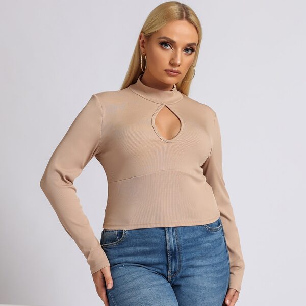 

Plus Keyhole Neck Solid Tee, Apricot