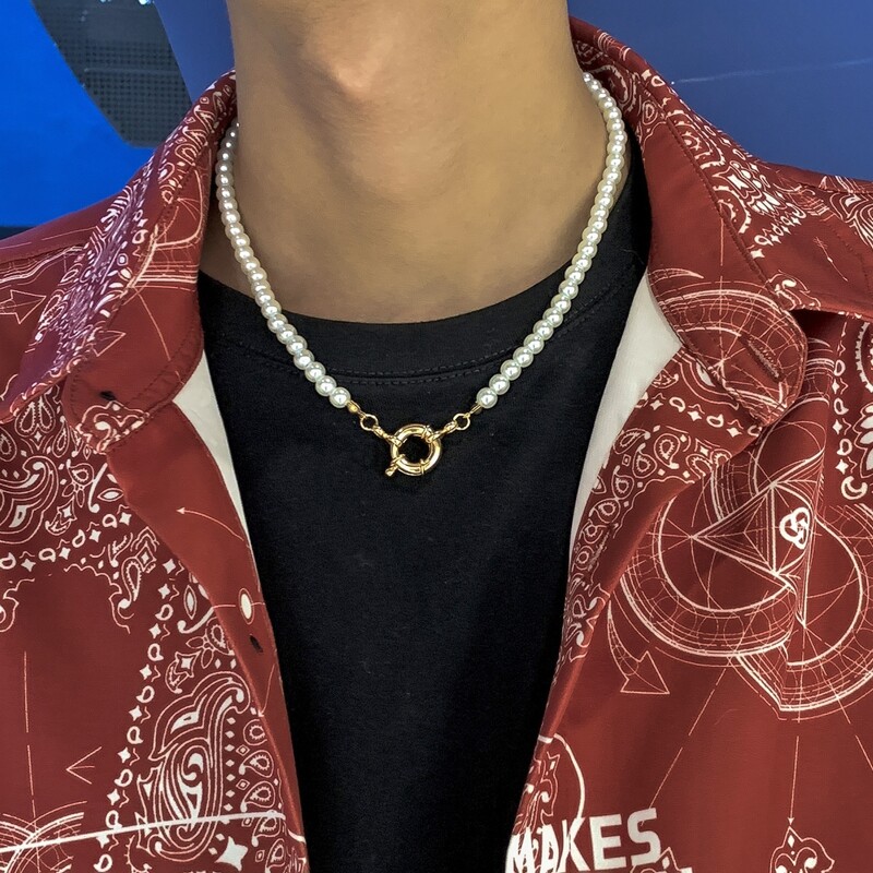 

Guys Faux Pearl Beaded Necklace, Gold