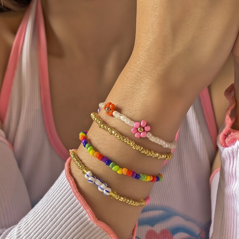 

4pcs Beaded Decor Bracelet, Multicolor