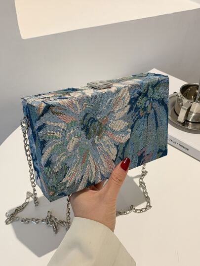 Floral Pattern Chain Box Bag