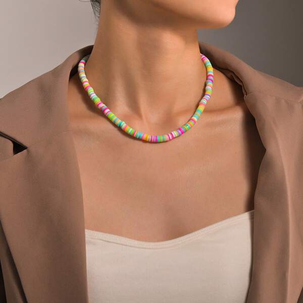 

Soft Clay Beaded Necklace, Multicolor