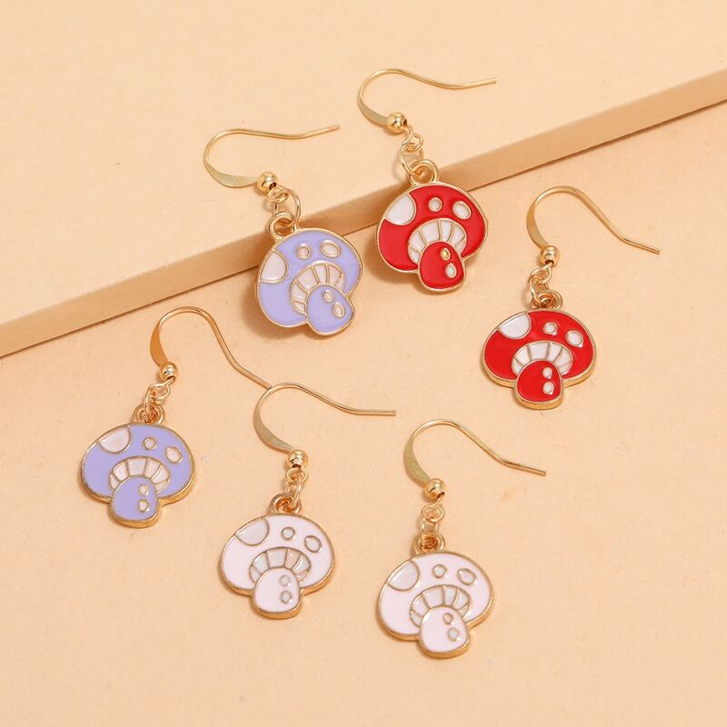 

3pairs Mushroom Drop Earrings, Multicolor