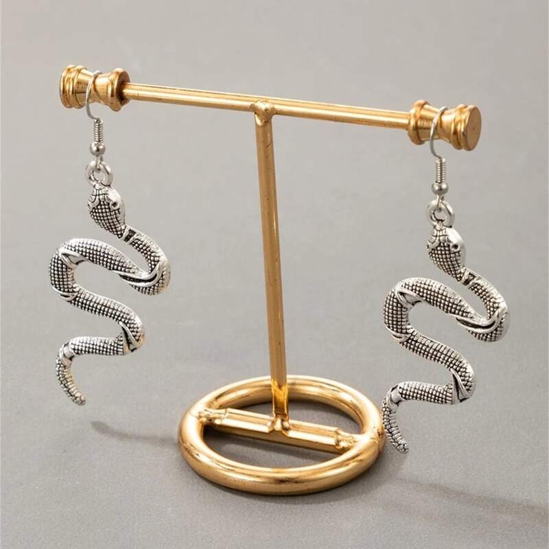 

Snake Drop Earrings, Antique silver