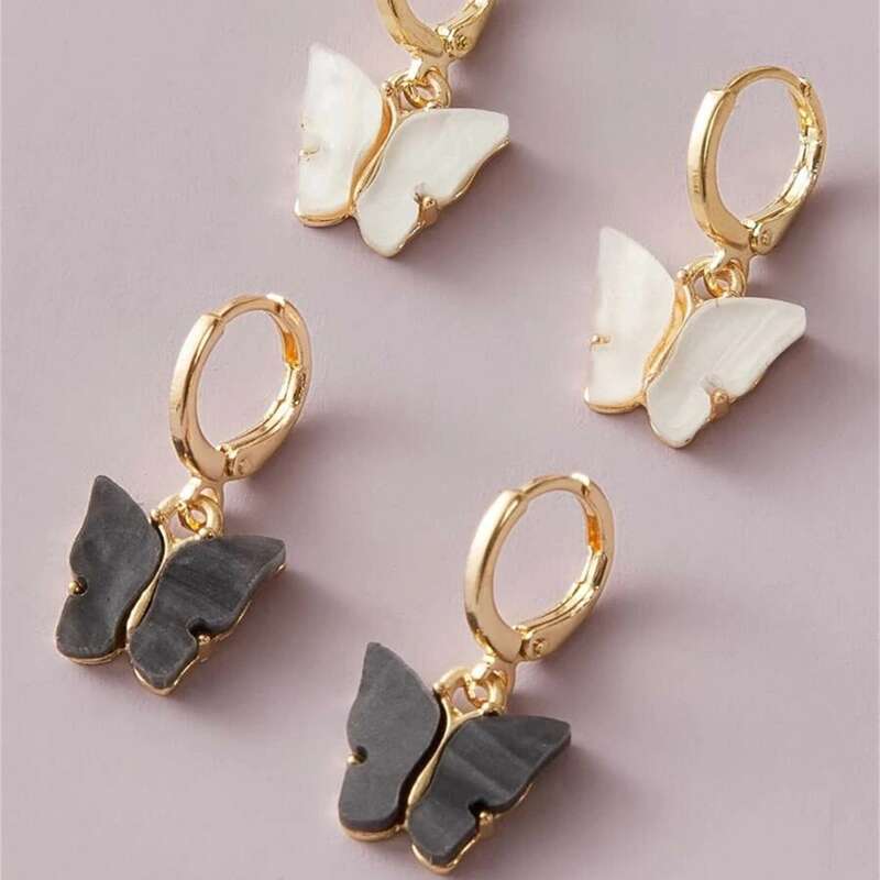 

2pairs Butterfly Drop Earrings, Multicolor