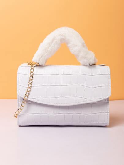 Waterproof,Lightweight,Business Casual Mini Fuzzy Crocodile Embossed Flap Square Bag For Teen Girls Women College Students,Rookies & White-Collar Workers Perfect For Office,College,Work ,Business,Commute,Outdoors, Travel, Outings