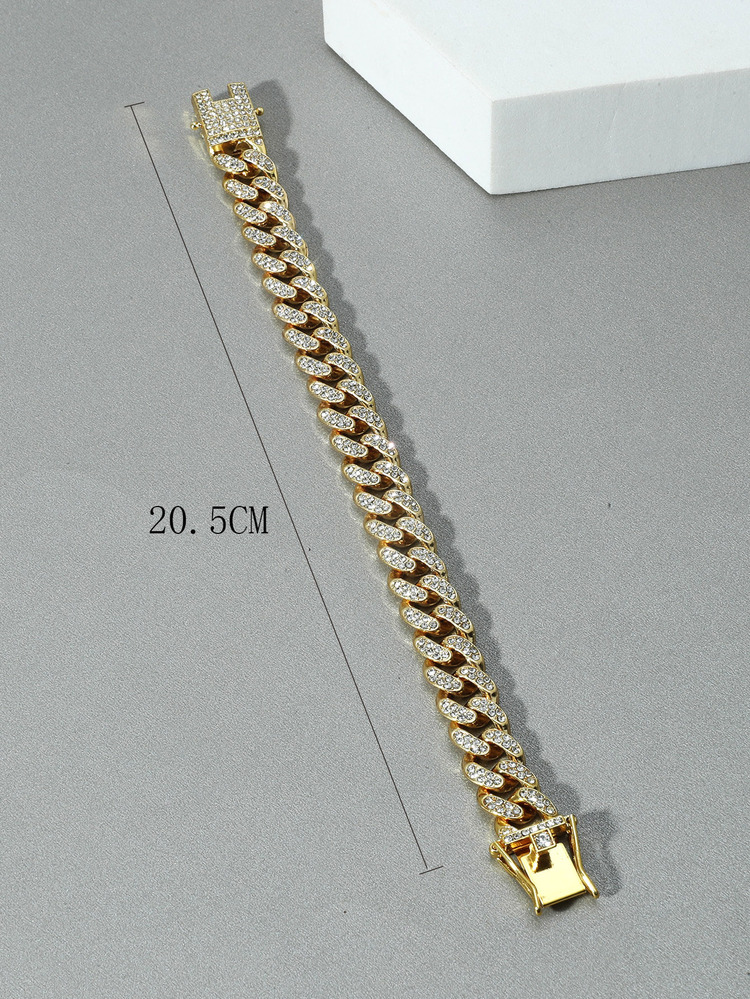 Vòng tay pha lê khóa Punk thời trang và phổ biến dành cho nam, vòng tay hợp kim làm quà tặng trang sức và chữ lồng A - Vàng - Xem 4