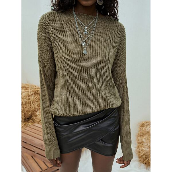 

Ribbed Knit Drop Shoulder Sweater, Mocha brown