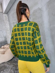 Plaid Drop Shoulder Cardigan - Multicolor - View 2