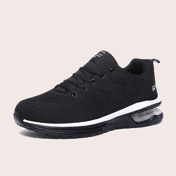 

Men Knit Detail Lace-up Front Running Shoes, Black