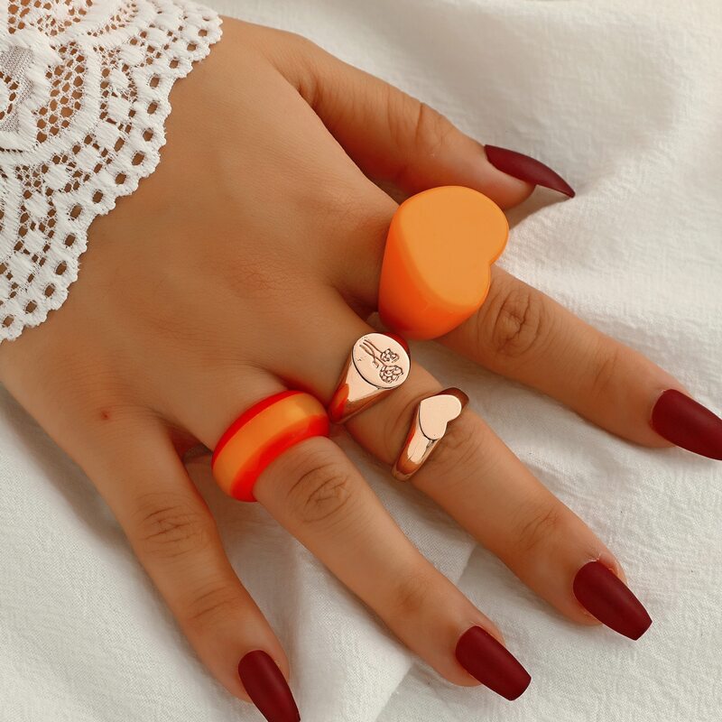

4pcs Flower & Heart Ring, Multicolor