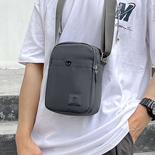 

Men Minimalist Double Pocket Crossbody Bag, Grey
