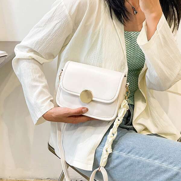 

Minimalist Flap Crossbody Bag, White