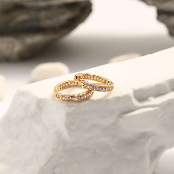 

18K Gold Plated Zircon Decor Hoop Earrings