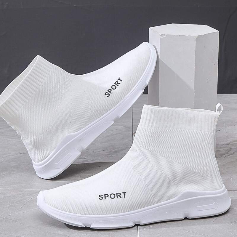 

Guys Minimalist Letter Graphic Sock Sneakers, White