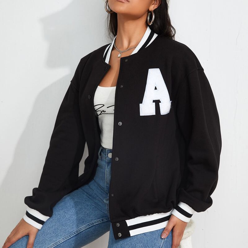 

Letter Graphic Bomber Jacket, Black