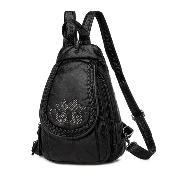 

Braided Detail Flap Backpack, Black