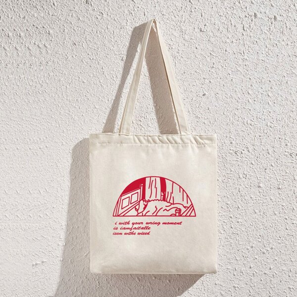 

Letter & Cartoon Graphic Shopper Bag, Beige
