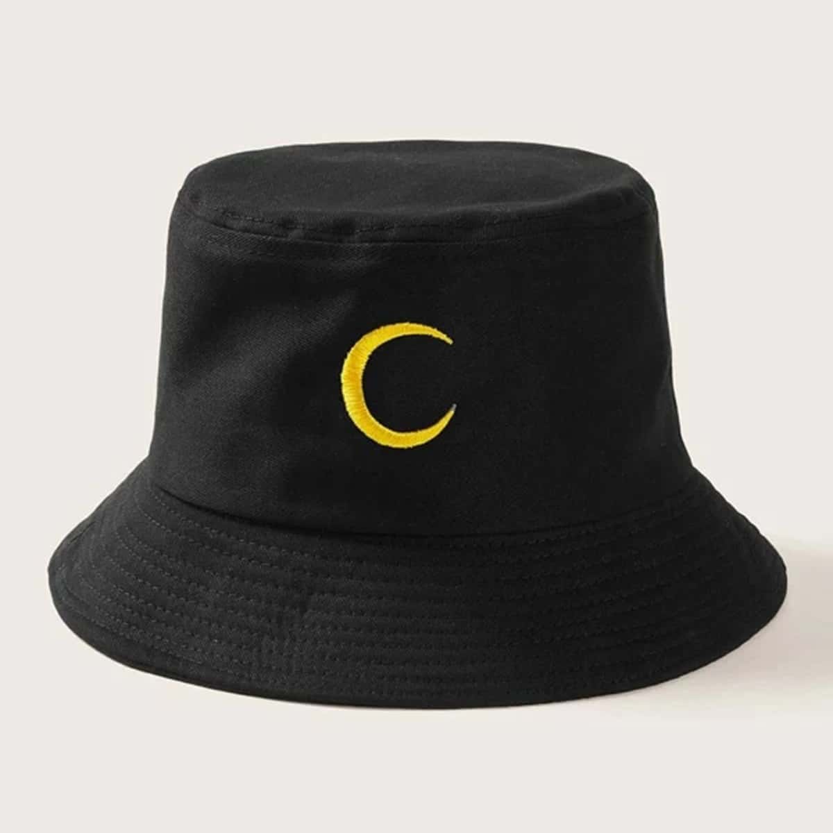 

Moon Embroidery Bucket Hat, Black