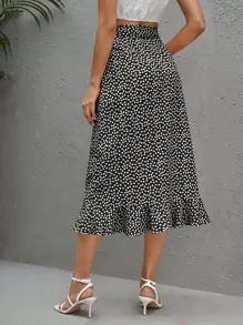 SHEIN Clasi Falda ribete con fruncido cruzado con nudo lateral - Negro - Ver 2