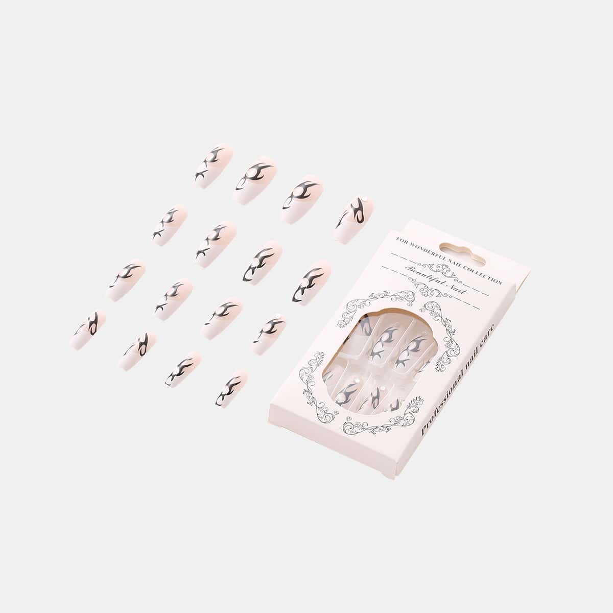

24pcs Graphic Fake Nail, Black