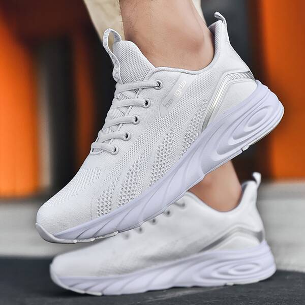 

Men Breathable Lace-up Front Sneakers, White