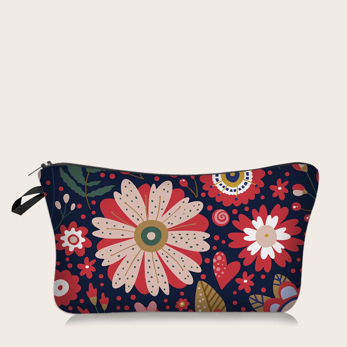 

Flower Painted Zipper Makeup Bag, Red