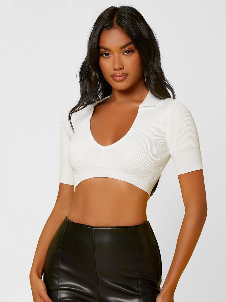 SHEIN SXY Ribbed Knit Tie Back Crop Knit Top | SHEIN USA