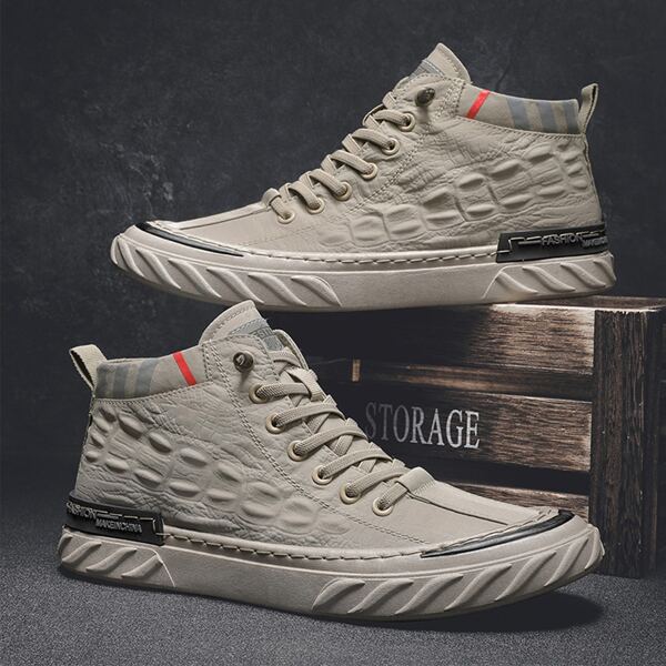 

Men Textured Lace-up Front Skate Shoes, Khaki