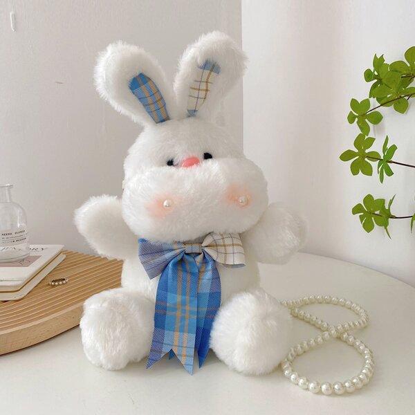 

Girls Fuzzy Cartoon Rabbit Design Novelty Bag, White
