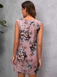 SHEIN Clasi 印花鎖眼領口貝殼邊連衣裙 - 藕粉色 - 查看 2